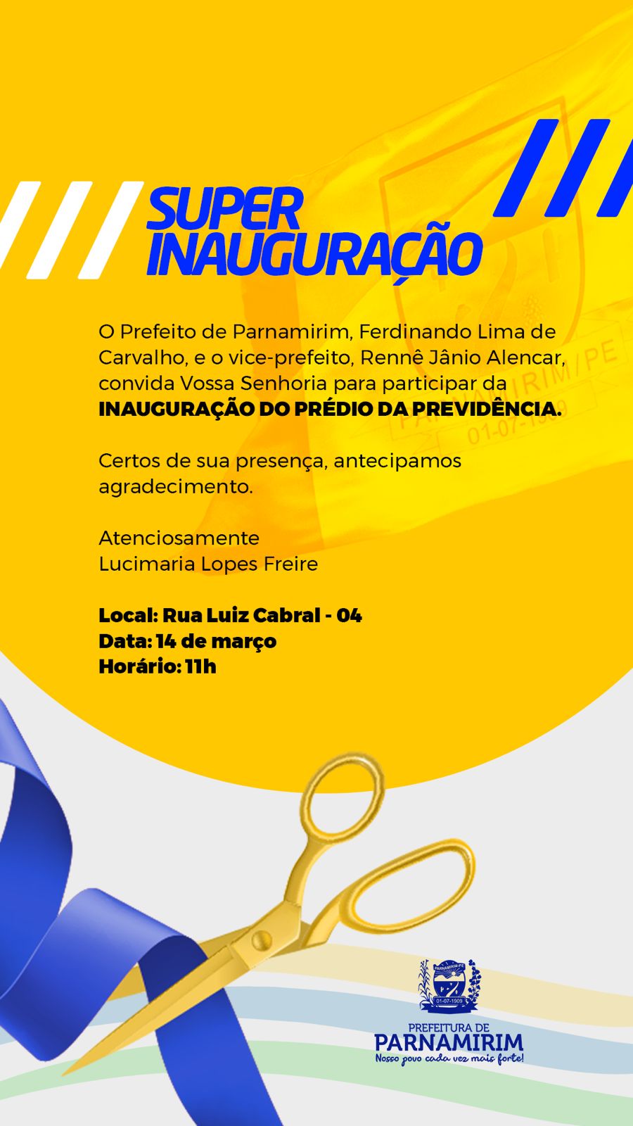 Convite para participar da Inauguração do Prédio da Previdência